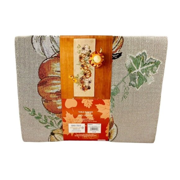 Celebrate Fall Together Pumpkin Tapestry Table Runner 36" Autumn Thanksgiving - Picture 3 of 3